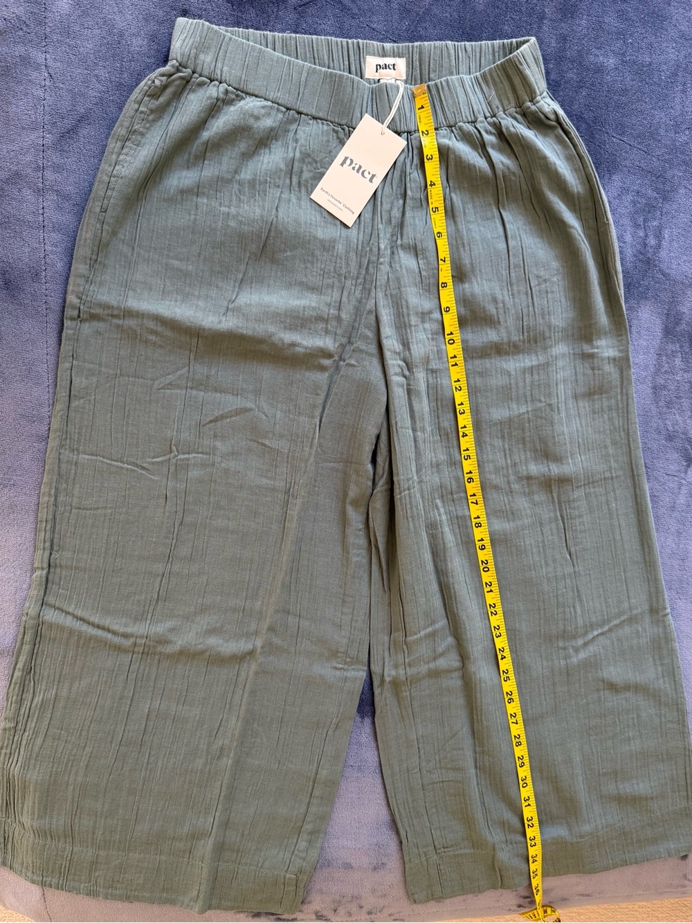 PACT NWT Coastal Double Gauze Organic Cotton Wide Leg Pants Sage Green L - Picture 9 of 9